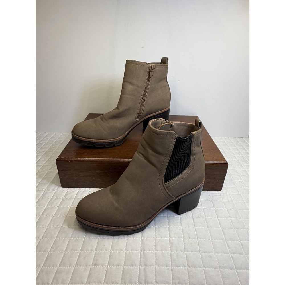 Naturalizer Women's 7.5 Taupe Nubuck Ankle Boots Side Zip Block Heel Comfort - Picture 4 of 9